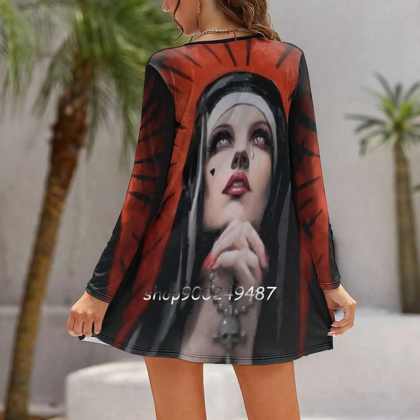 Forsaken Praying Nun Dresses For Women A-Line Korea Style Slim Long Sleeve Dress Nun Praying Praying Nun Catholicism