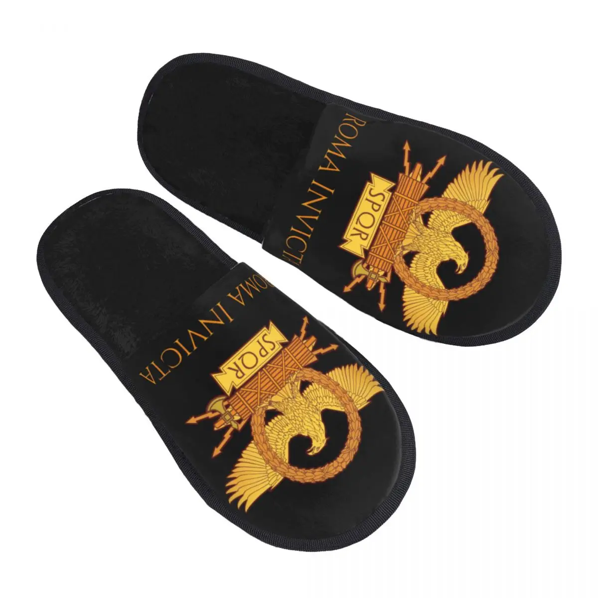 Retro SPQR Cozy Scuff With Memory Foam Slippers Roman Gladiator Imperial Golden Eagle T-shirt Empire Army Hotel House Shoes