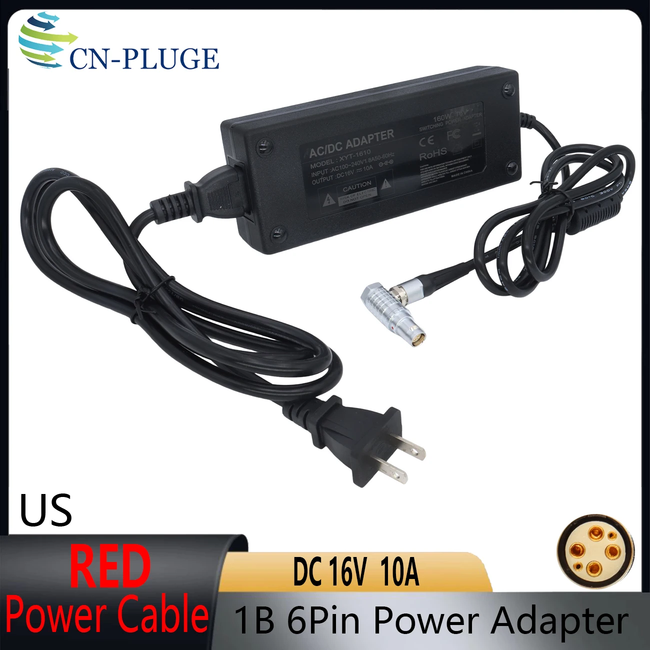 RED Power Adapter DC 16V 10A  For RED KOMODO X/V-RAPTOR Camera/DJI Ronin 4D Camera Power Cable 1B (4+2)Pin Female 110V-220V