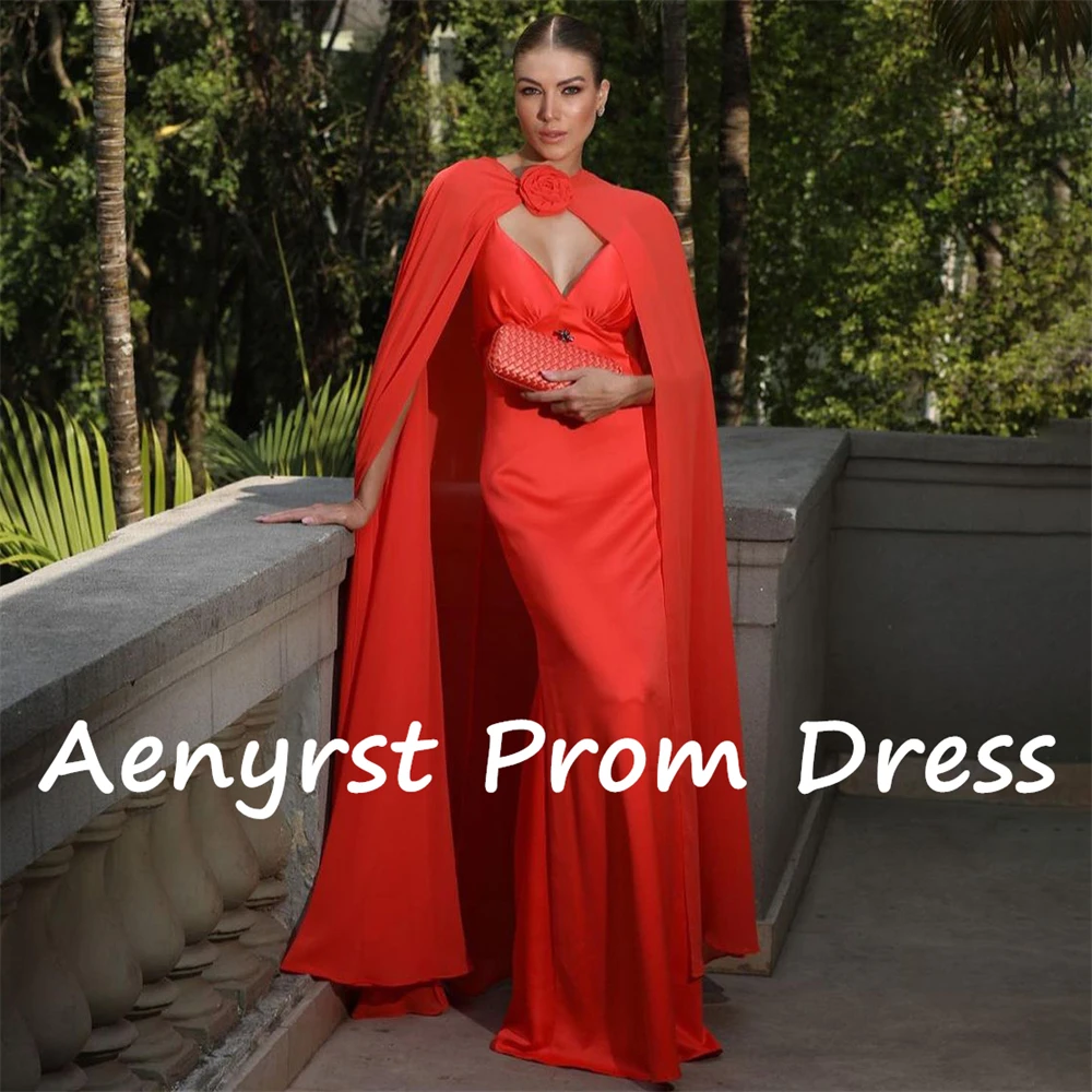 Aenyrst sexy rote V-Ausschnitt Meerjungfrau Abendkleider Satin abnehmbare Cape Ballkleider boden lange Weihnachten Neujahr Party kleid