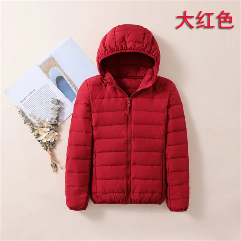 2024 Autumn Winter Slim Hooded Down Jacket Women Ultra Light Thin White Duck Down Coat Ladies Warm Short Bigsize Puffer Parkas