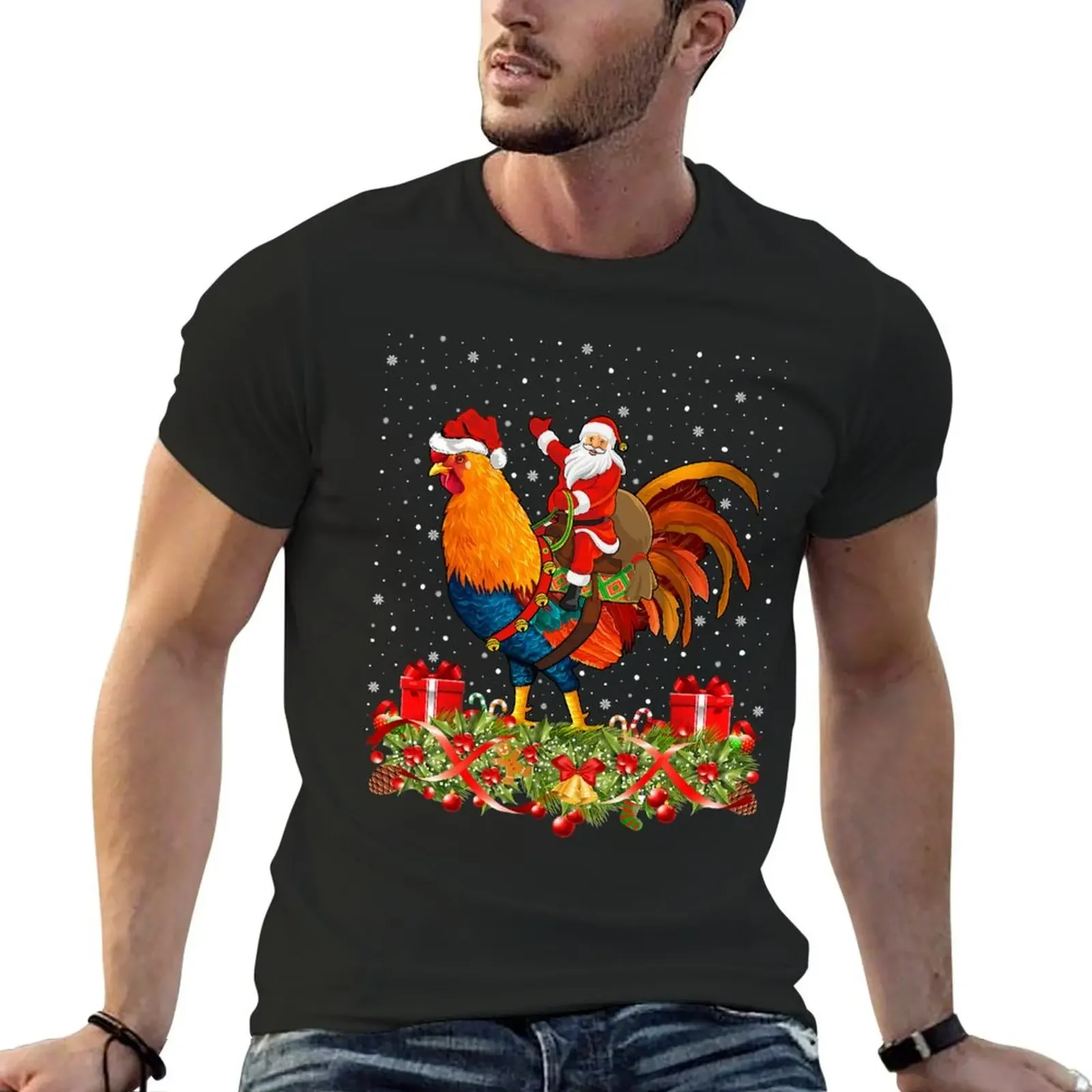 

Rooster Lover Xmas Santa Riding Rooster Christmas T-Shirt plus size tops animal prinfor boys customs luxury clothes men