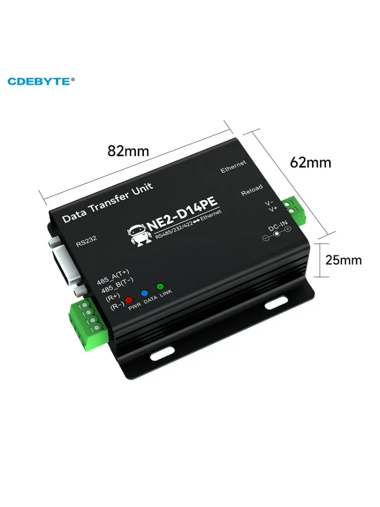 RS485/RS232/RS422 do serwera szeregowego Ethernet Bramka Modbus Zasilacz POE MQTT CDEBYTE NE2-D14PE Izolacja zasilania i sygnału — zdjęcie produktu 7