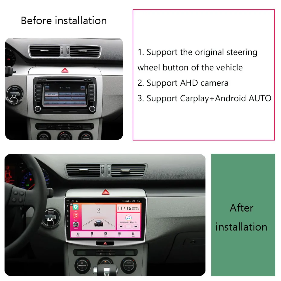 10 "لولكس واجن CC MAGOTAN 2010-2018 أندرويد 14 8-Core 8G + 256G سيارة مشغل وسائط متعددة استقبال ستيريو راديو أندرويد Carplay