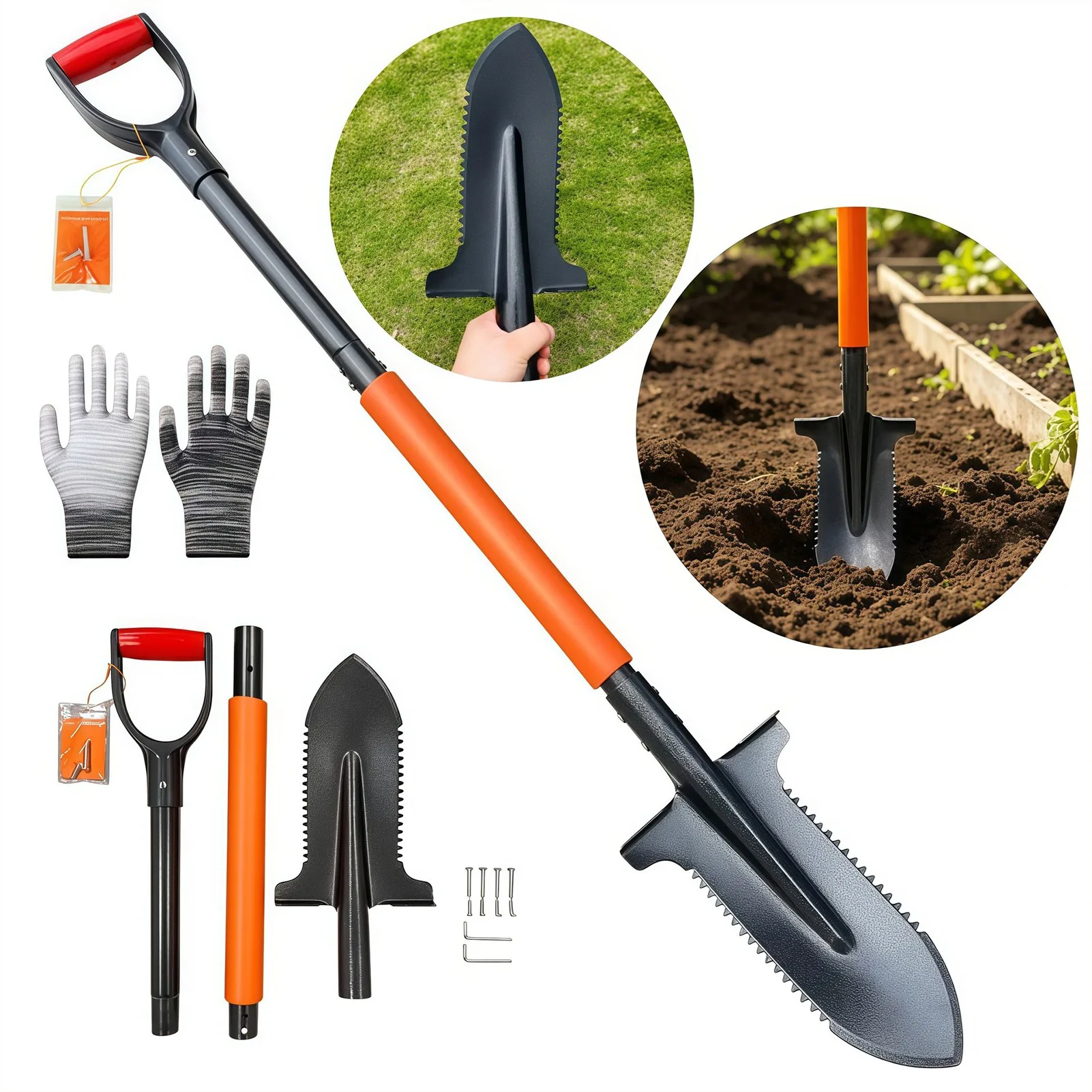 20 Teeth Root Saw Spade Detachable Lightweight Ergonomic Metal Detecting Shovel for Garden Root Cutting Garden Shovel