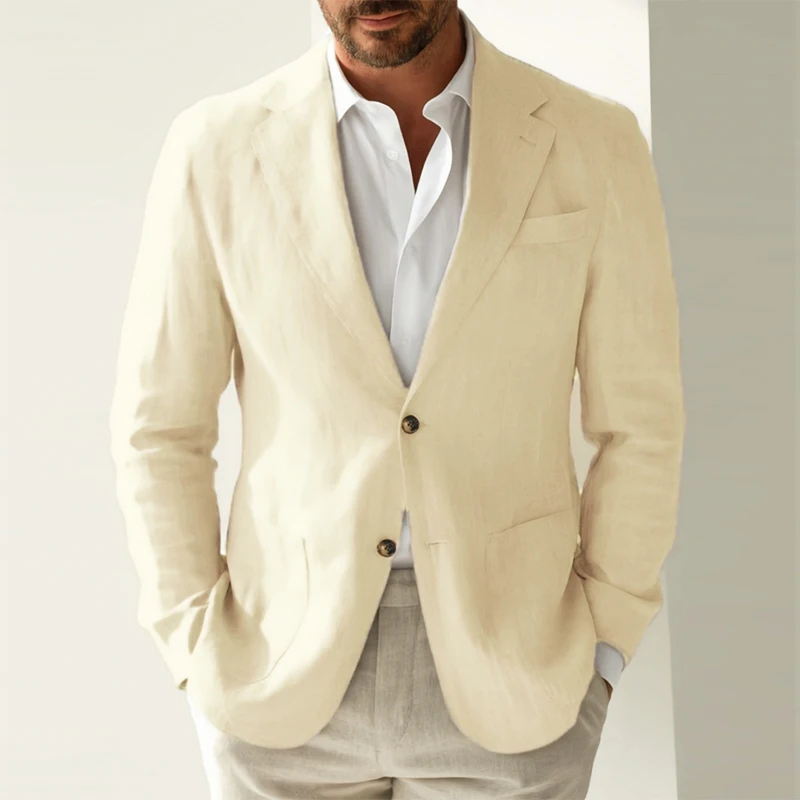 

Men's Suits High Quality ​Men's Linen Casual Blazer Men's Blazer Breathable Relaxed Fit Beige Suit Blazer Wedding Outdoor Jacket
