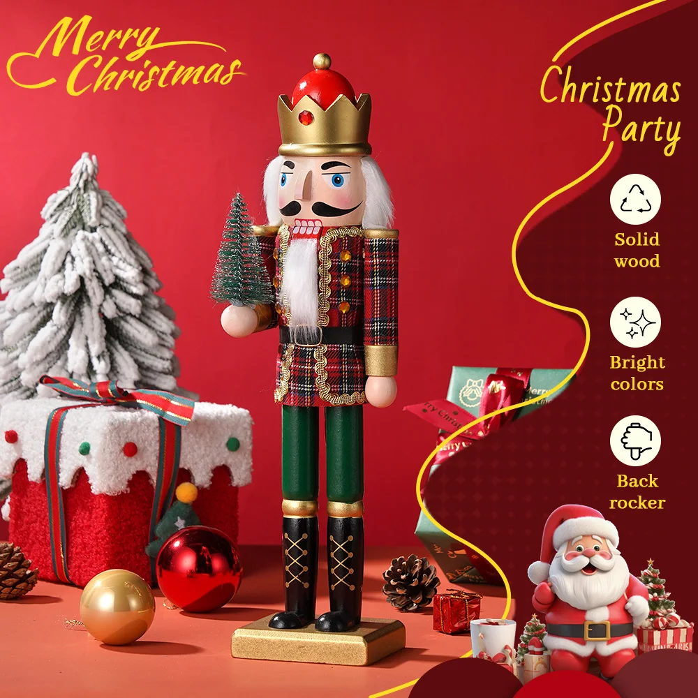 

1 шт., 38 см, тканый плед, креативный ореховый солдат, шотландский плед, зажим из орехового дерева, украшение из цельного дерева, подарок, ремесленное Рождество