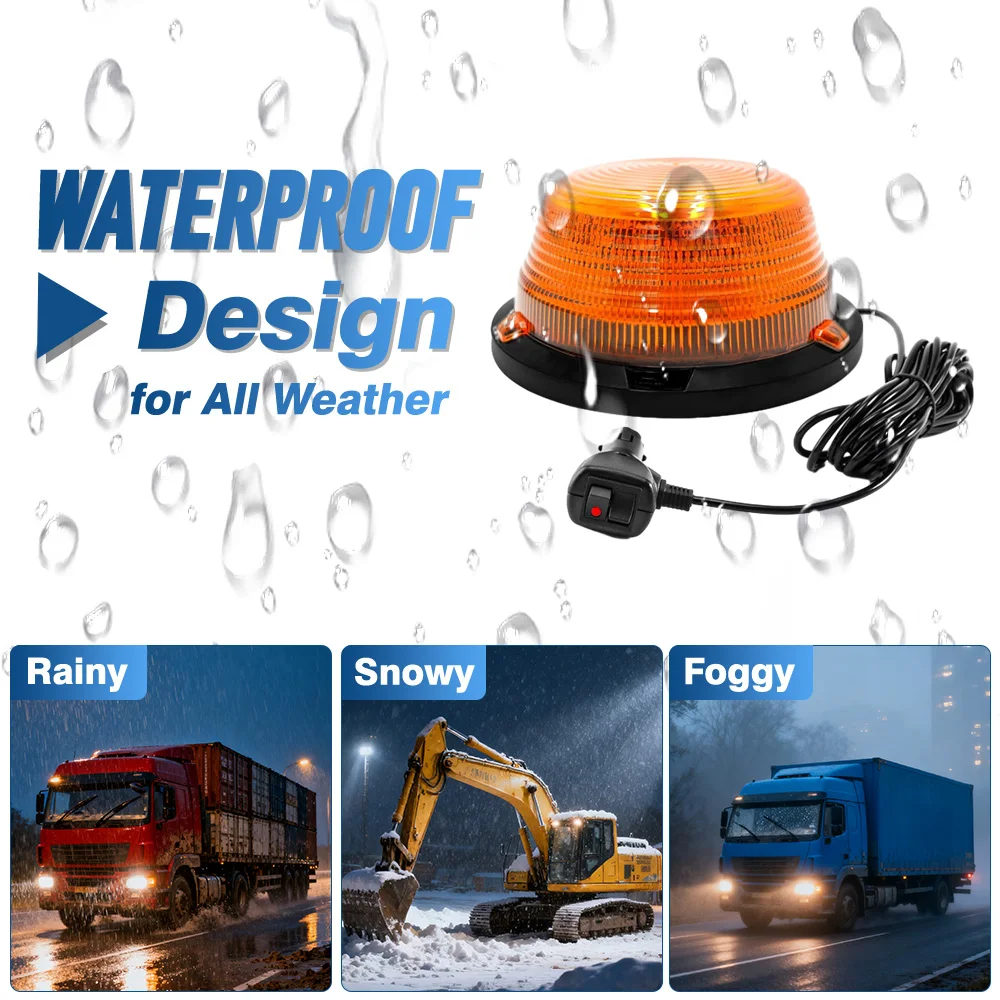 12V-80V Strobe Rotating Emergency Warning Light for Vehicles Equipped With 12V-80V Power Systems