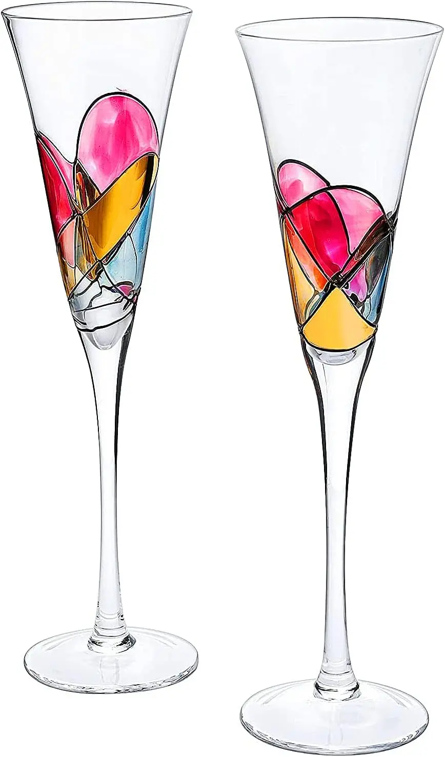 

Hand Painted Martini & Cocktail Glasses - 2 Set, Romantic Stained Glass Gift for Wife, Mom, Friends, Weddings, Birthday