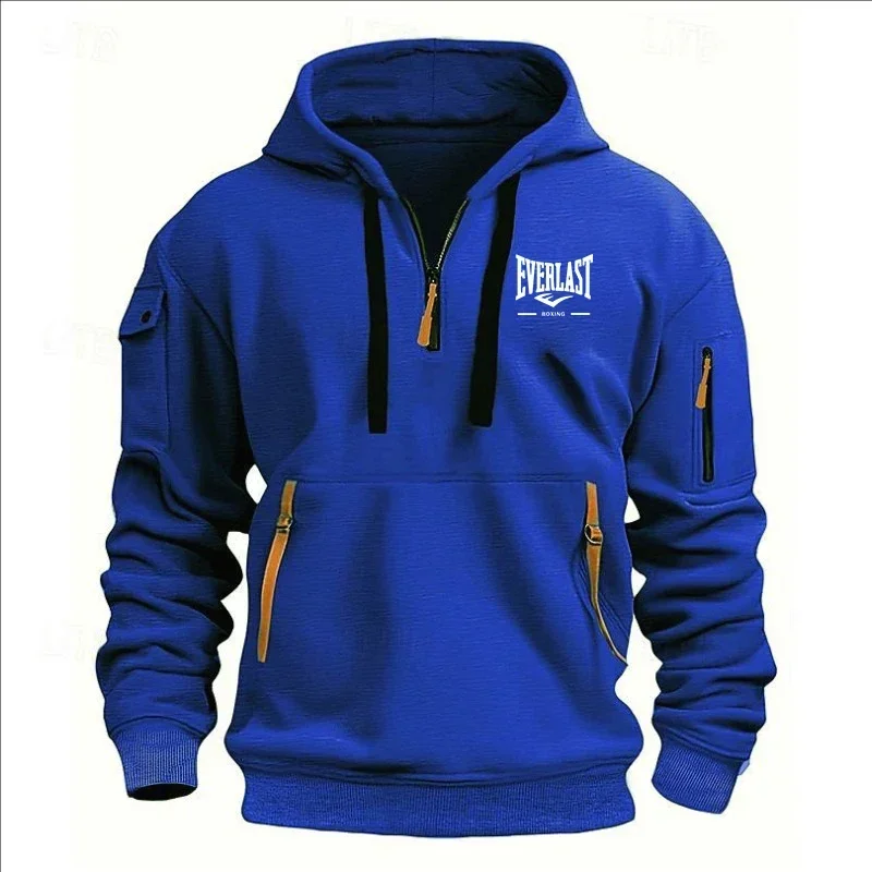 

Men's multi-pocket casual sportswear for autumn and winter, men's loose hooded top, men's solid-colored long-sleeved shirt
