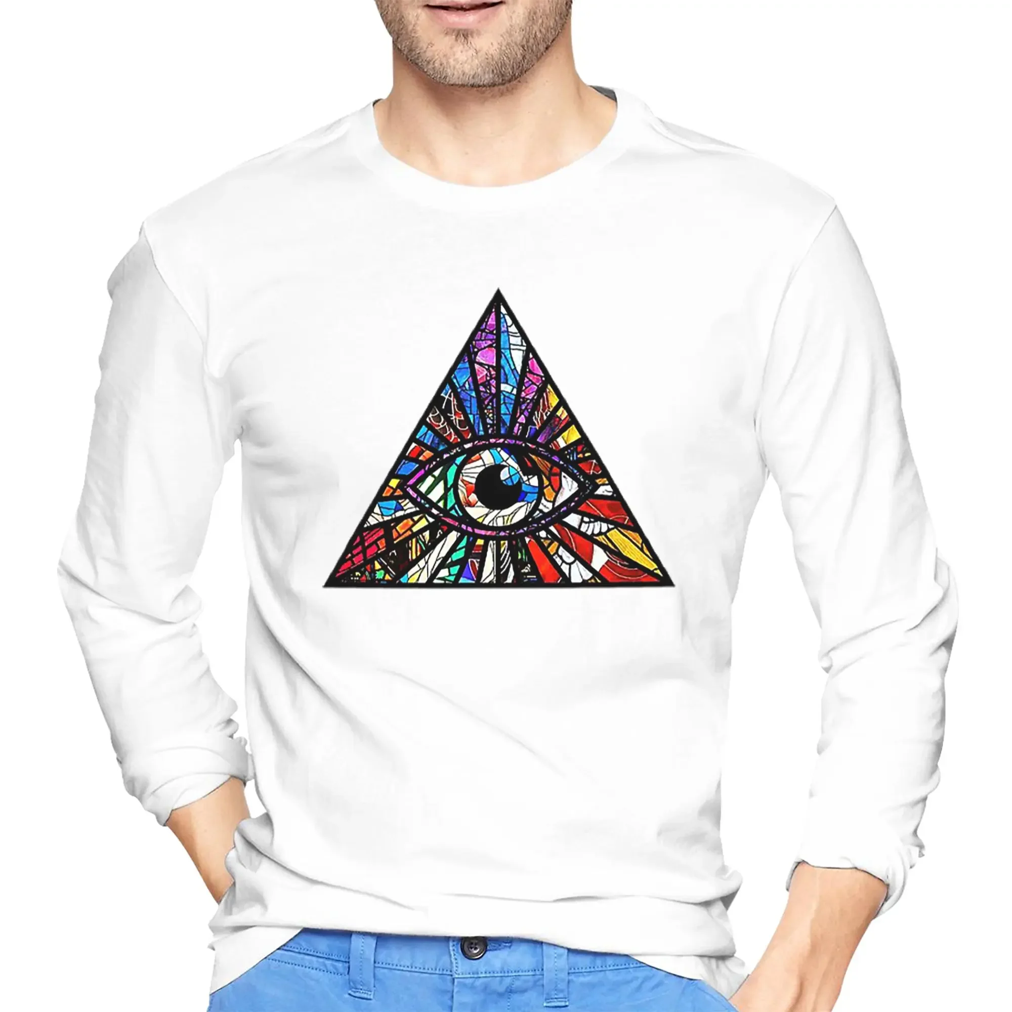

Eye Illuminati Men's Long Sleeved T-shirt Fashion Round Neck T shirts Spring and Autumn Men tops