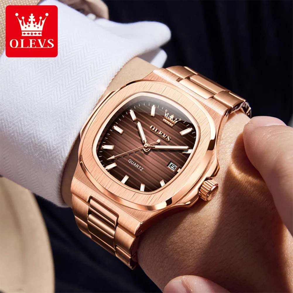 OLEVS Men Watch 3696 Fashion Trend Original Watch Luxury Square Calendar Waterproof Luminous Simple Business Men Quartz Watch