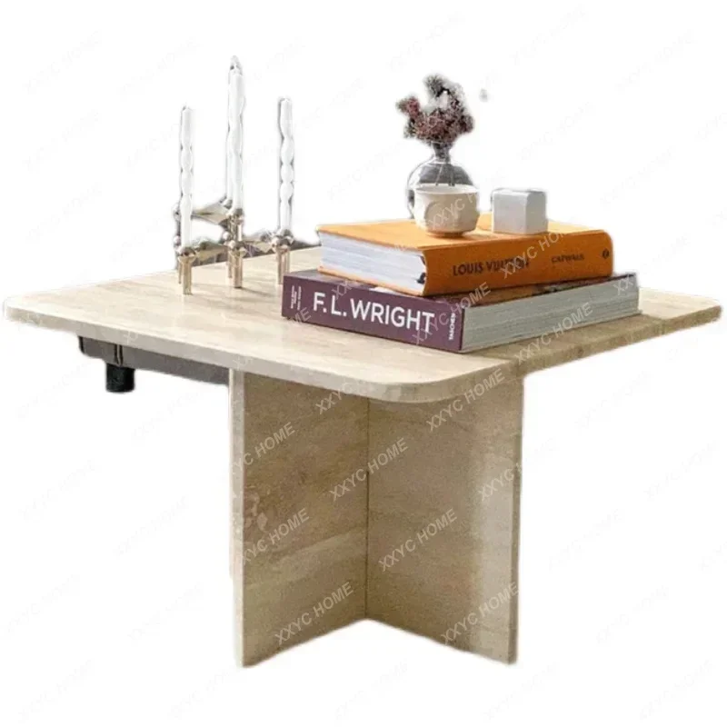 

Y1 smt1 Nordic natural travertine coffee table wabi sand wind square simple modern living room sofa creative small tea table