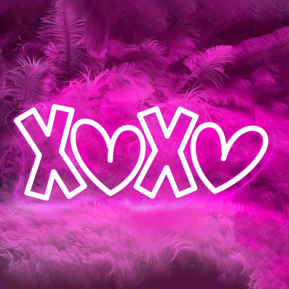 

XOXO Pink Neon Heart Sign, USB-Powered Decorative Lamp for Weddings, Birthdays, Parties, Home Decor, Neon Signs for Wall Decor