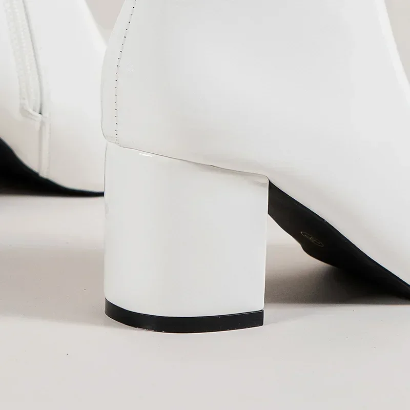 Damen-Stiefeletten für den Winter mit seitlichem Reißverschluss, dehnbarem mittlerem Absatz, großer Größe, kurzer Stiefelette, modische spitze Schuhe, Botas De Mujer – Detail 33