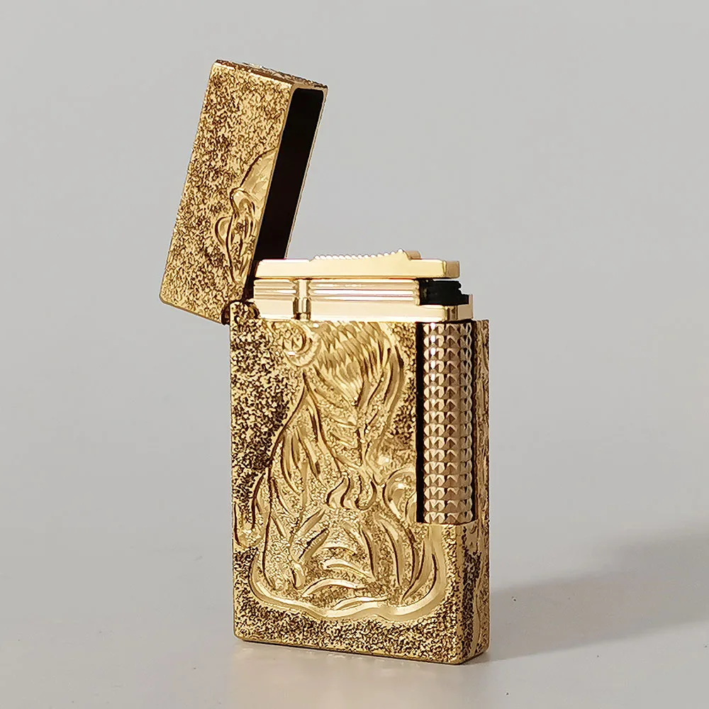 Dupont Gas Lighter Copper Handcraft Graved Tiger Cigarette Tobacco Smoking Accessory Smoking Tool Man Gifts Ping Sound