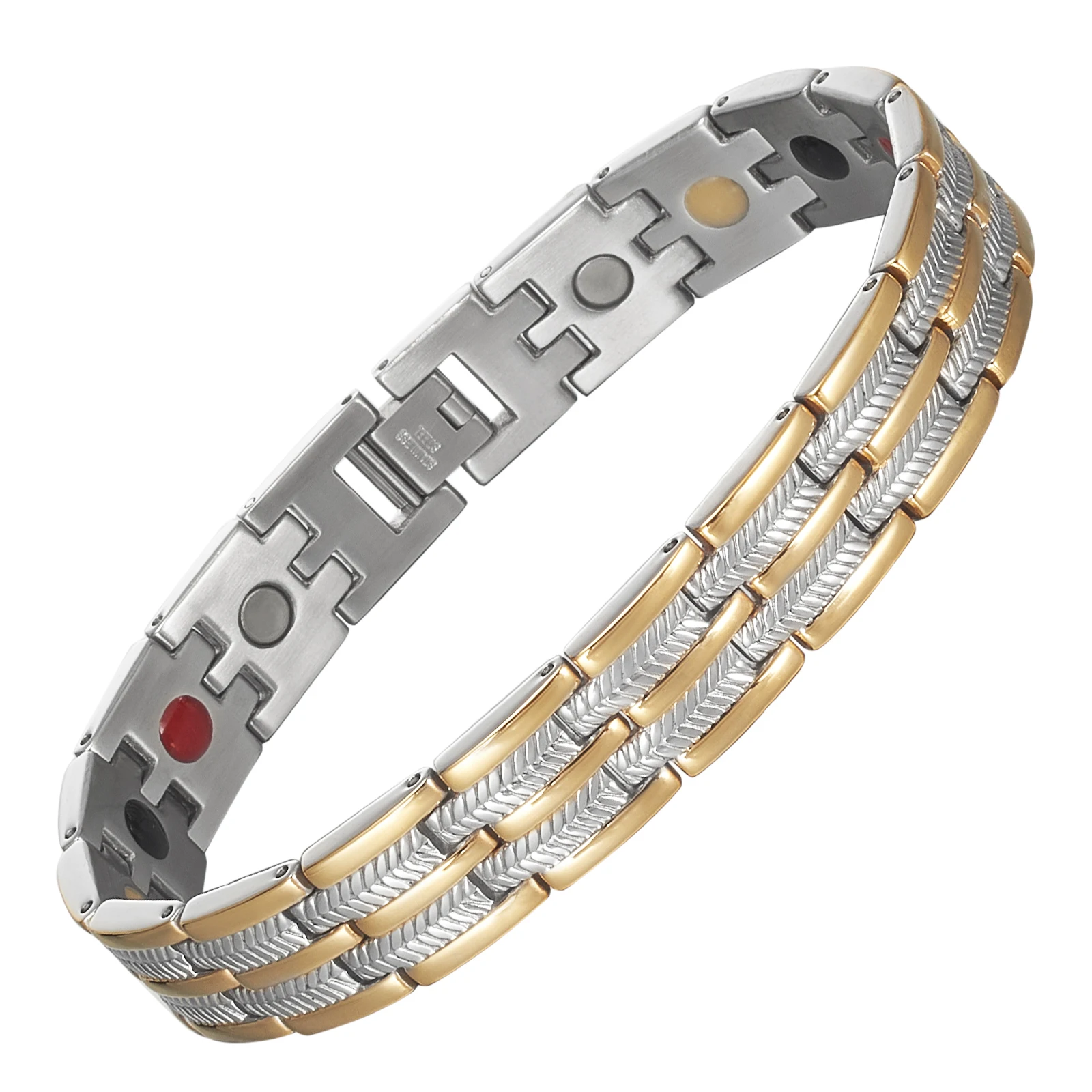 Wollet 8.85''Magnetic Bracelets for Men Stainless Steel Bracelet with Magnet Adjustable Link Bracelet Jewelry Gift