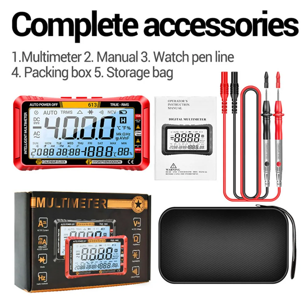 1 Set Digital Large Screen Multimeter 613 Digital Large Screen Multimeter 3In1 Multifunctional Smart Voltage Meters Accessories