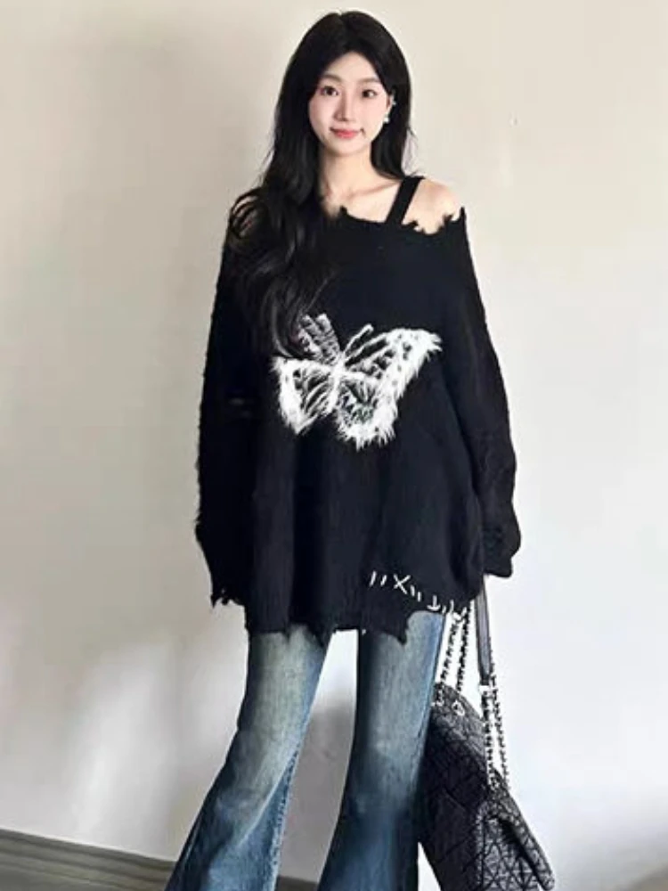 Pullovers Women Soft Ladies Autumn Hole Charming Sexy Basics Personality Korean Style Modern Creativity Baggy Special Streetwear