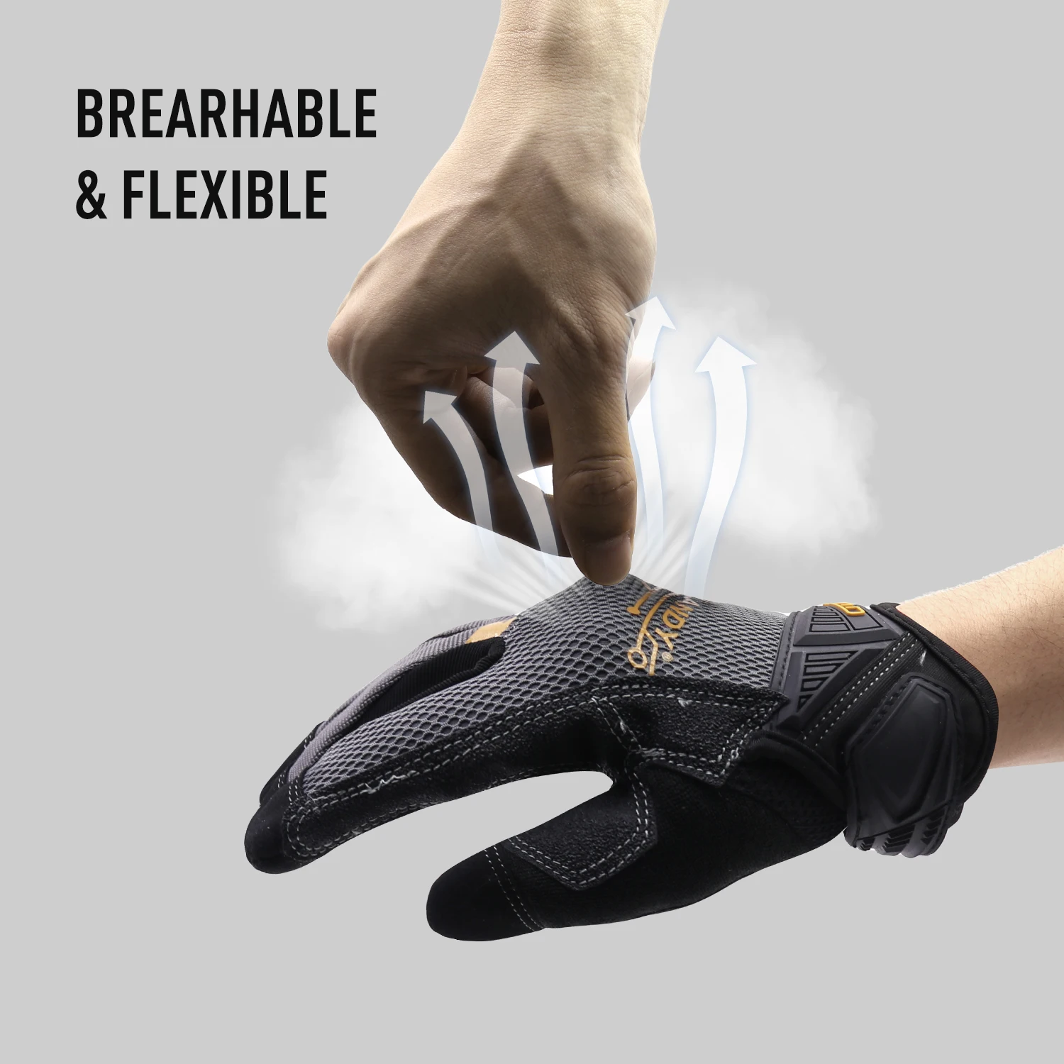 HANDLANDY EN388 2442E Aramid HPPE Cut Resistance Great Grip Touch Screen Construction Auto Mechanic Safety Mens Work Gloves