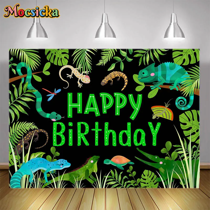 

Tropical Jungle Birthday Decor Background Safari Animal Chameleon Palm Leaf Little Boy Party Backdrop Kids Portrait Photocall