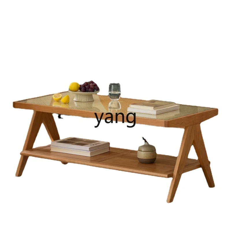 

L'm'm Simple Cherrywood Rattan Glass Tea Table Living Room Home Small Apartment New Tea Table