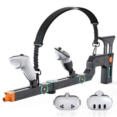 VR Gun Stock for Meta Quest 3 Adjustment Gunstock Magnetic Accessories for Oculus Quest 3 Controller Grips with Shoulder Straps