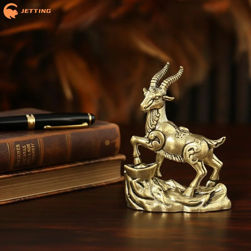 (New) 1Pcs Vintage Feng Shui Goat Statue With Coins Lucky Chinese Zodiac Sheep Figurine Desktop Home Decor Craft