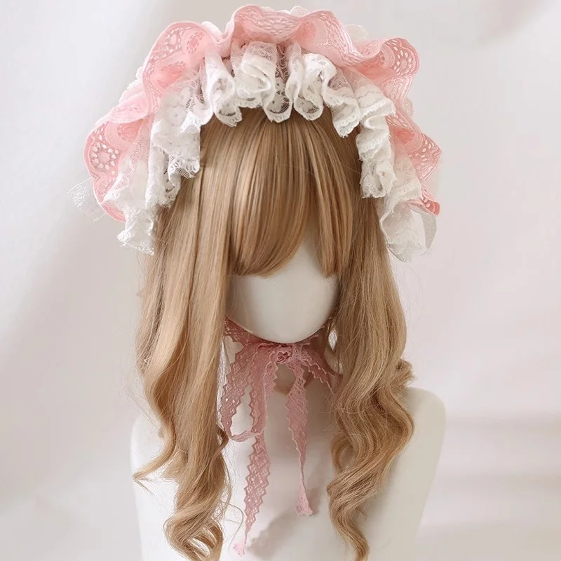 Nouveau Original fait à la main poupée japonaise douce Lolita dentelle bandeau mignon fille Cosplay rose cheveux nœud papillon casque accessoire