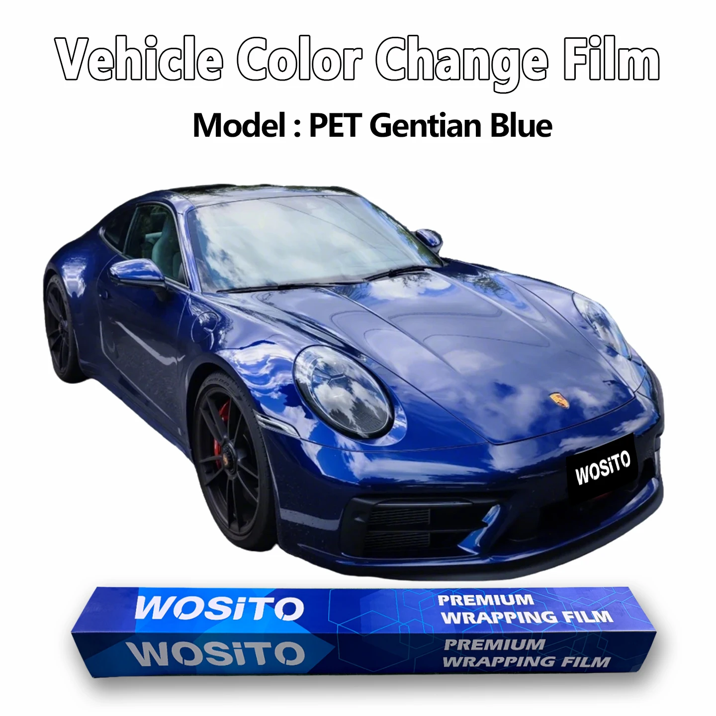 PET Gentian Blue Autofolie Glans Vinyl Film Kleurverandering Volledige Car Wrap Krasbestendig Rechtstreeks Van De Fabriek