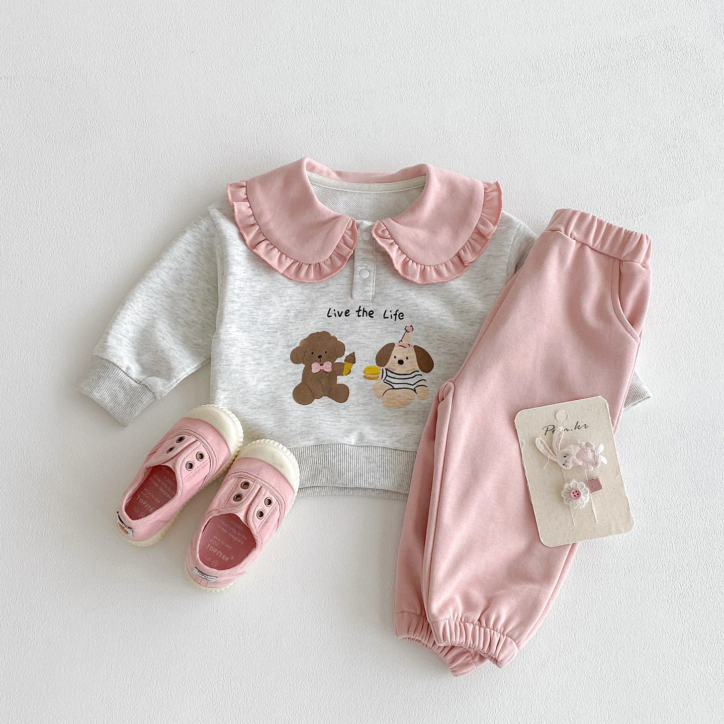 

9M-3T Girls Clothing Set Cartoon Print Hoodie And Pink Pants 2Pcs Girls Sports Suit Girls Outfit