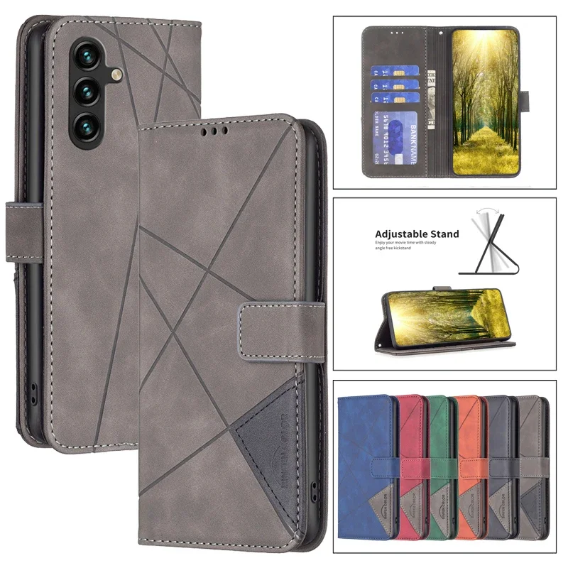 Flip Leather Wallet Cover Case on For Samsung Galaxy A55 A35 A15 4G A05 A05S A25 5G A156B Geometric Phone Bags Protect Cases