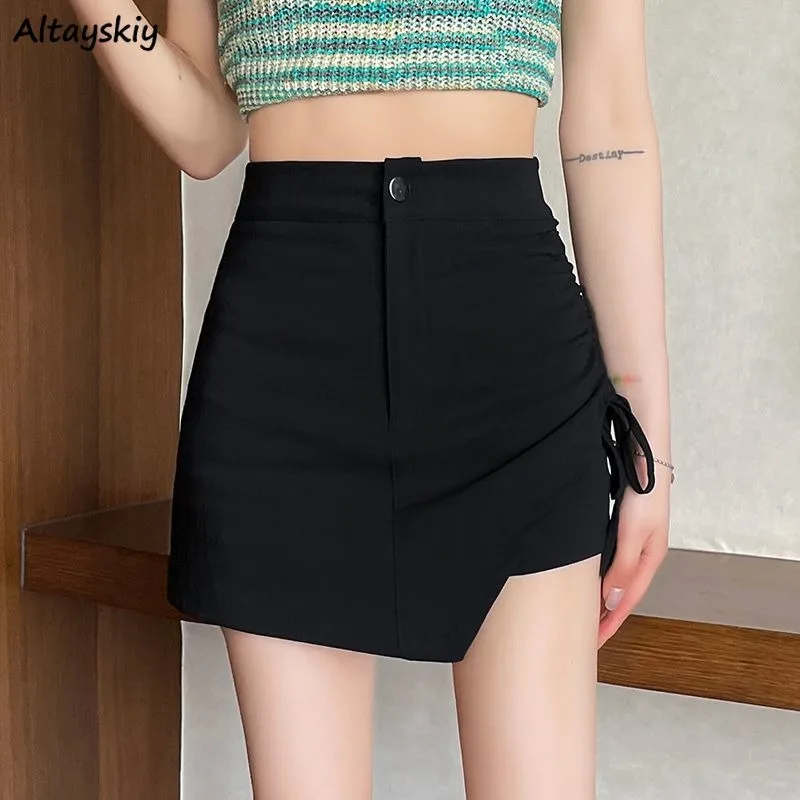 

XS-5XL Skirts Women High Waist Irregular Lace-up A-line Trendy Anti-exposure Hip-covering All-match Solid Streetwear Summer Y2k