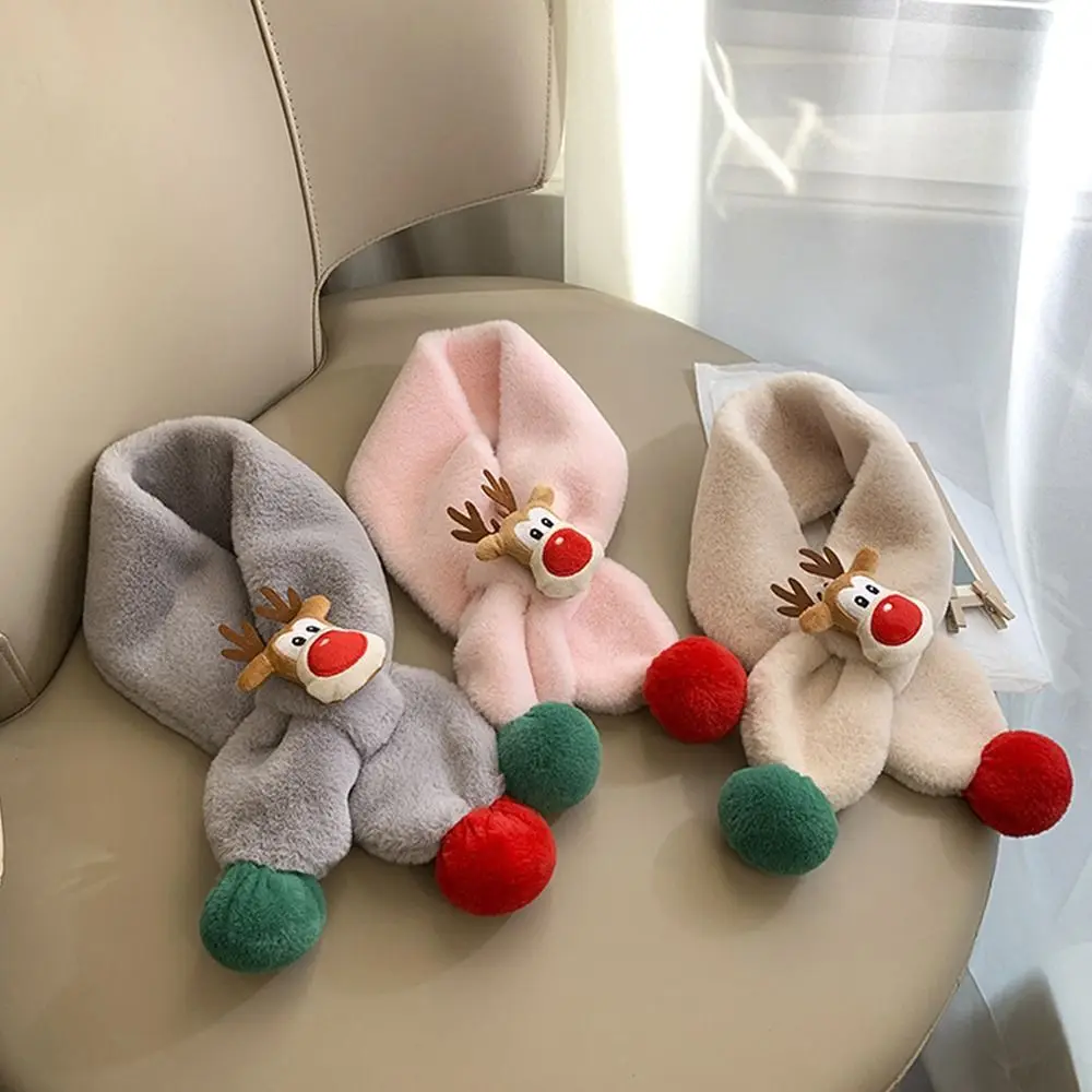 

Толстый милый ветрозащитный шарф с изображением лося, уличный шарф из искусственного кроличьего меха, шарф для мальчиков и девочек, шарф с героями мультфильмов, аксессуары для одежды, рождественский шарф