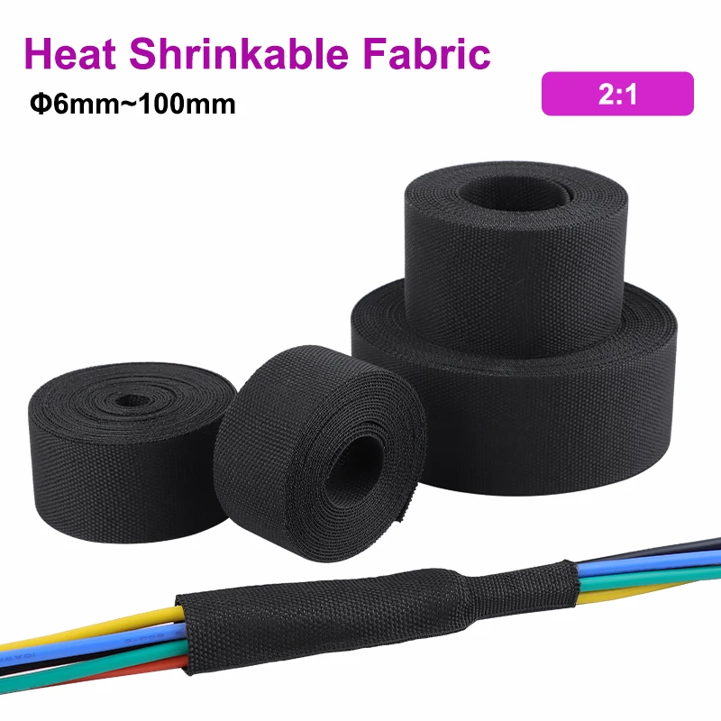 

Heat Shrink Braided Cable Sleeve 6~100mm Insulation Flame Retardant Wire Wrap Sheath PET Auto Line Organiser Shrinkable Fabric