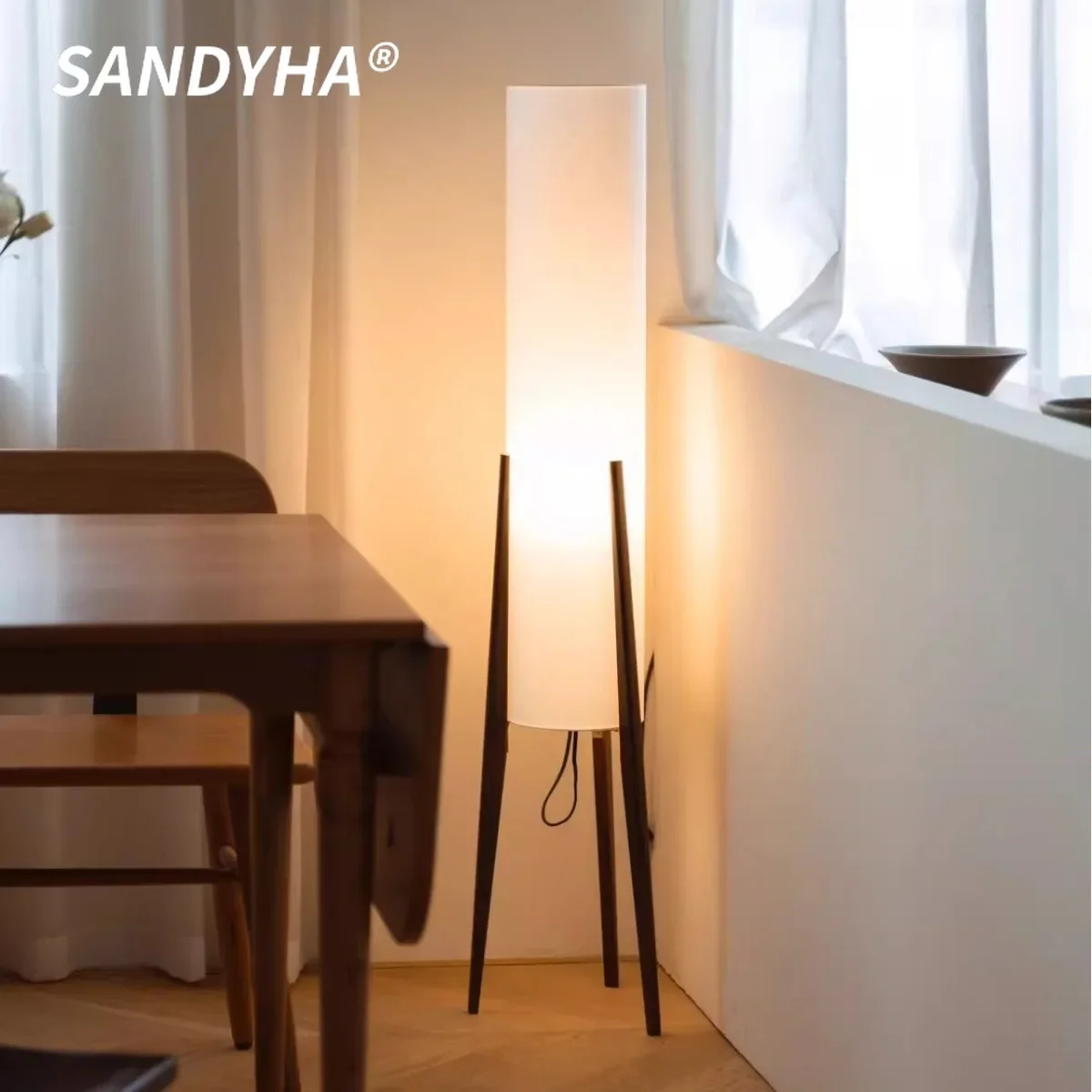 Retro Solid Wood Floor Lamp White Fabric Night Standing Light Home Decor Bedroom Bedside Living Dining Room Led Lighting Fixture