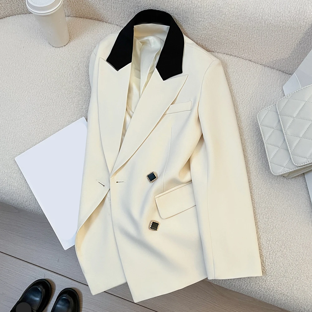 Solid Color Button Pocket Lapel Long Sleeve Suit Jacket For Women Casual Daily Holiday Club Outerwear Coat