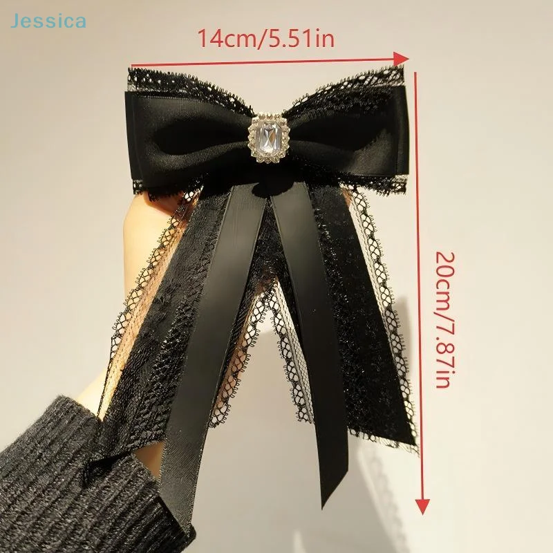 ♥ الكورية نمط أنيق الشريط ربطة القوس فيونكة بروش النسيج الدانتيل حجر الراين ربطة العنق قميص طوق دبابيس ودبابيس اكسسوارات نسائية #6