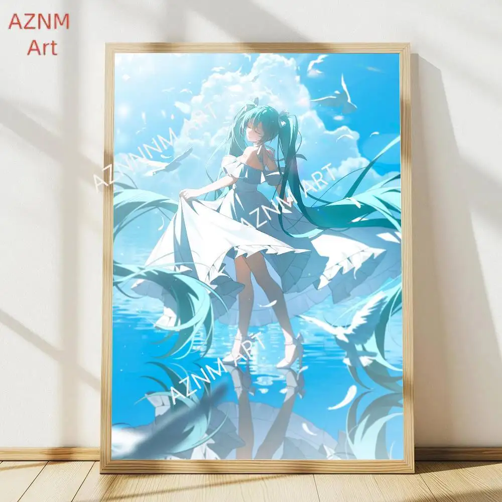 Hatsune Miku Anime Canvas Wall Art - Floral Posters for Bedroom Decor Gift Living Room Decor