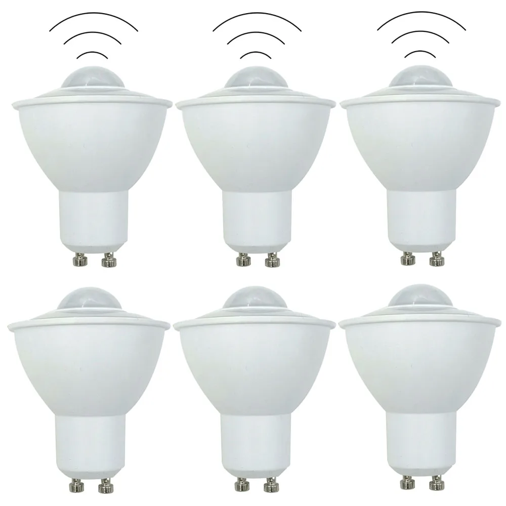 6-Piece PIR LED Entrance Exit Light Bulbs Garage Light GU10 6W IR Sensitive Washing Room Cabinet Closet Cupboard Lighting Lamp