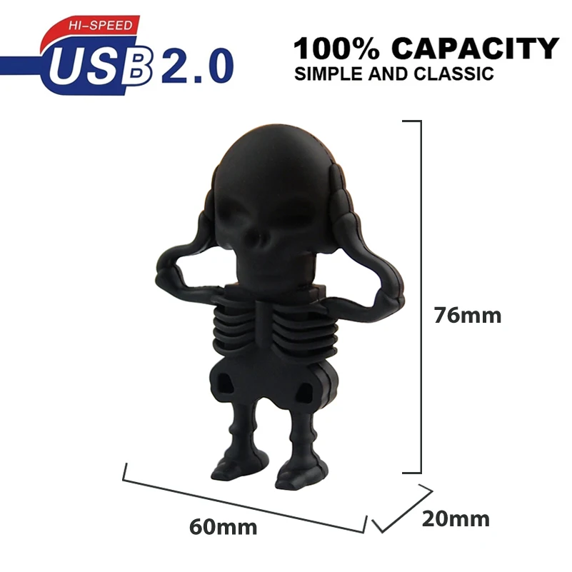 Cartoon Gift USB Flash Drive 128GB 64GB Halloween Skull Man Pen Drive High Speed 2.0 Memory Stick Usb device 8 16 32GB Pendrive