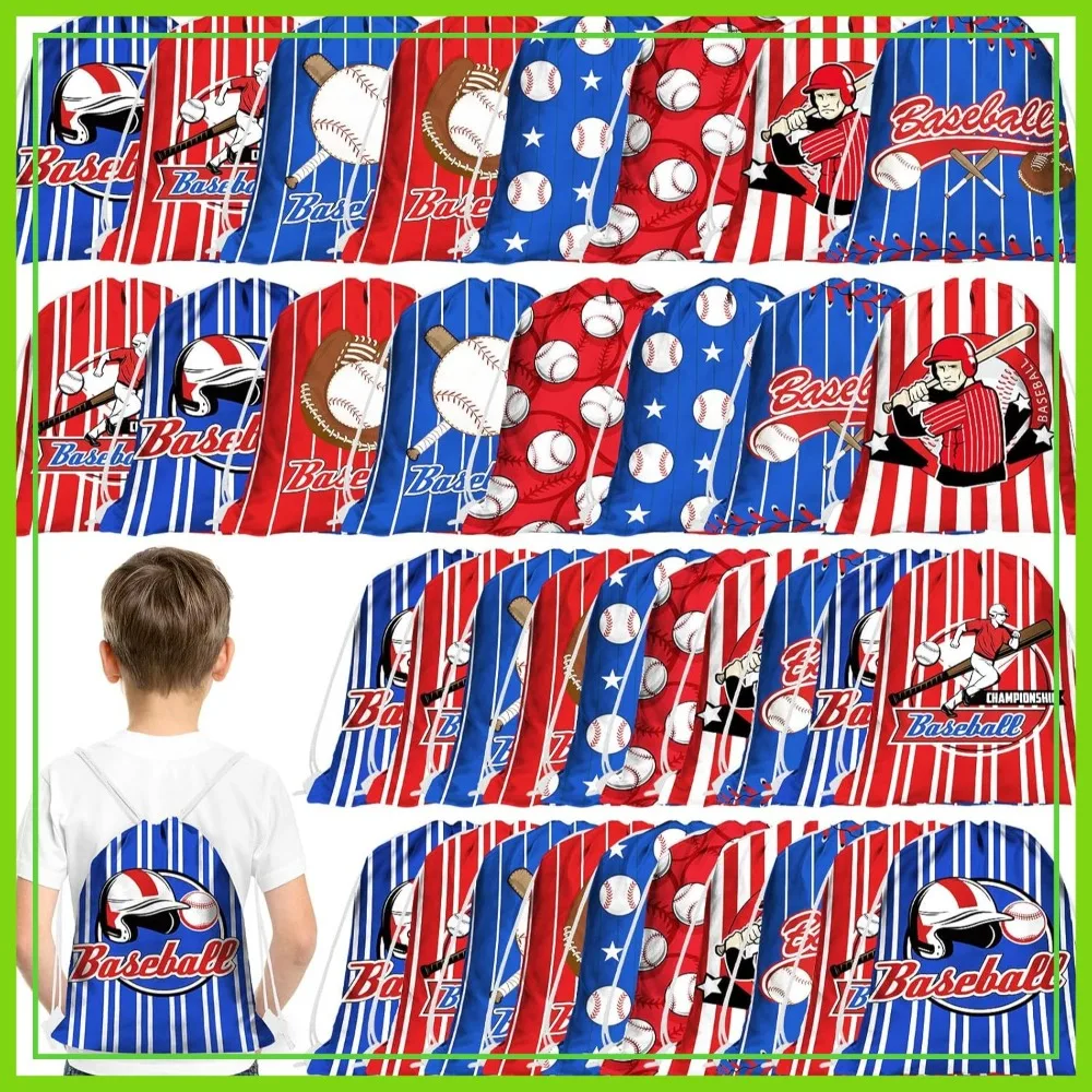 

24 Pcs Drawstring Baseball Gift Bags 9.8x11.8 Inch Party Favor Bags for Team Sport Birthday Supplies (Red Blue)
