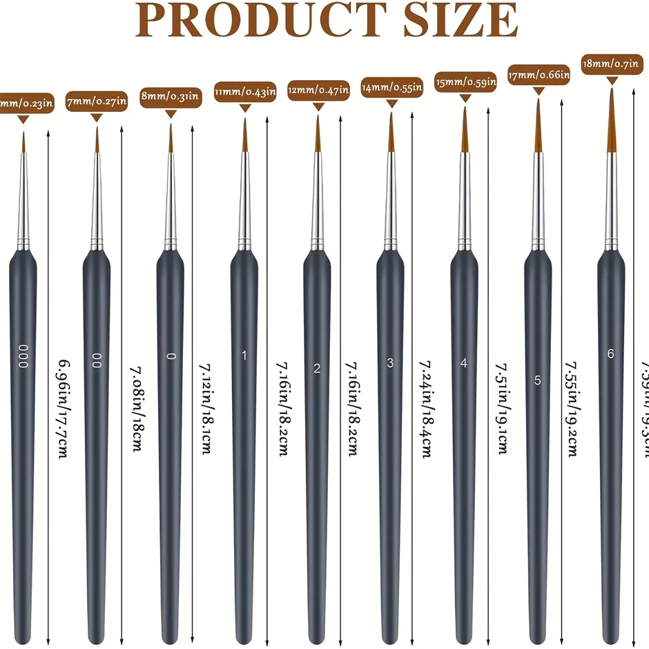 OVISEEN Set di 9 pennelli per pittura in miniatura per artisti, dimensioni 0, 00, 000 pennelli da disegno per pittura acrilica, acquerello, olio, nail art OVISEEN Set di 9 pennelli per pittura in miniatura per artisti, dimensioni 0, 00, 000 pennelli da disegno per pittura acrilica, acquerello, olio, nail art