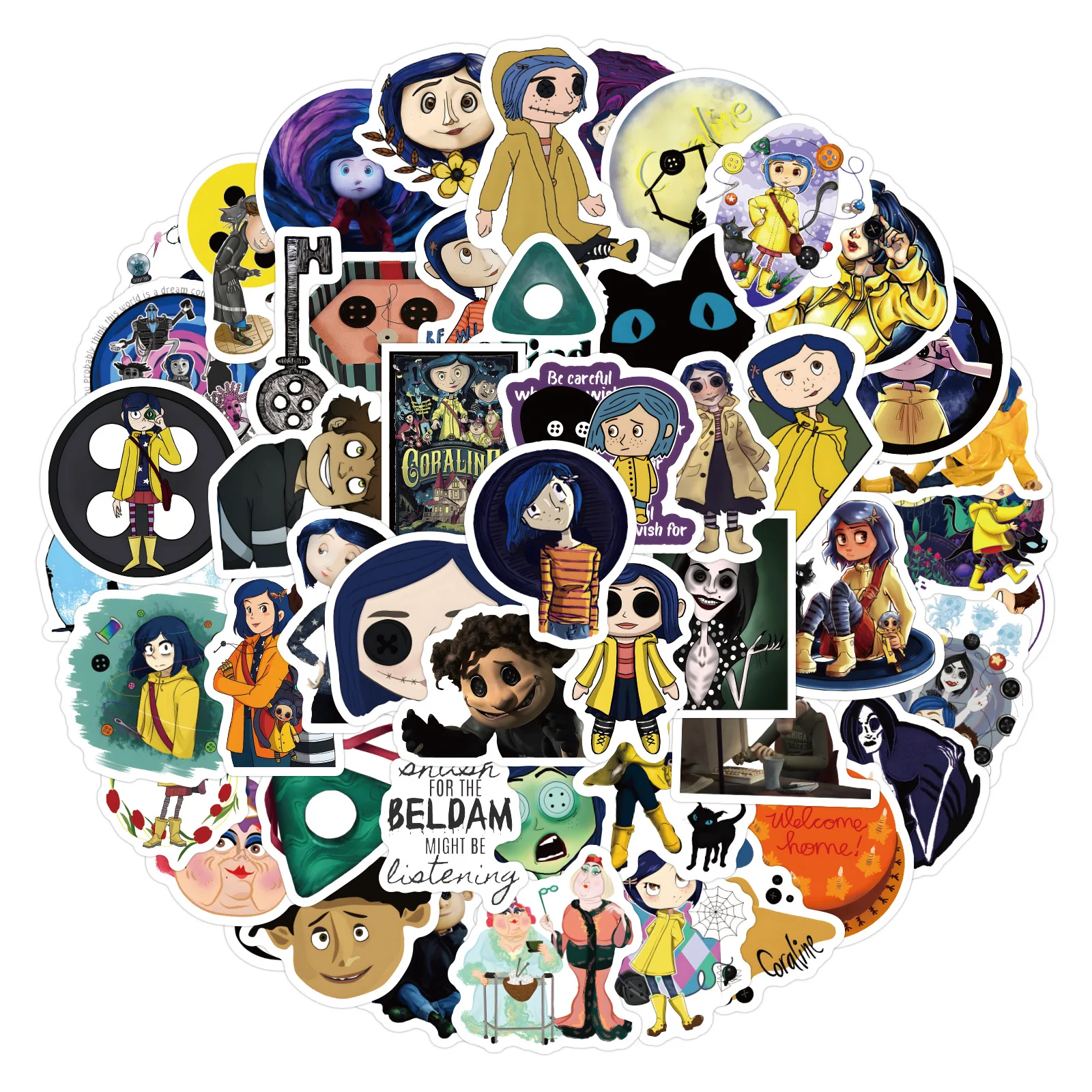 10/60PCS Cartoon Animated Movie Coraline & the Secret Door Graffiti Stickers Fun Decal Toys DIY Bookshelf Guitar Bike Decoration