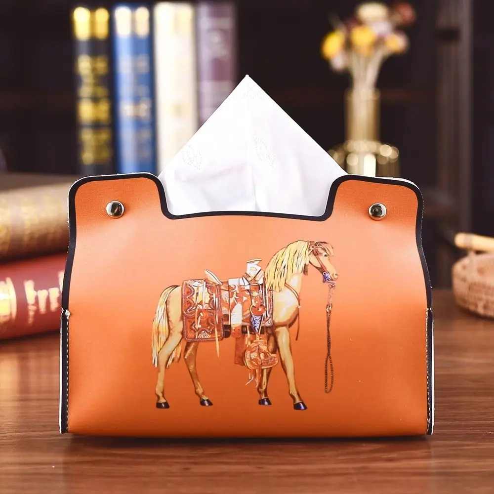 Creative Decorative PU Leather Tissue Box Vintage Waterproof Roll Paper Box Retro Paper Drawer Box Car