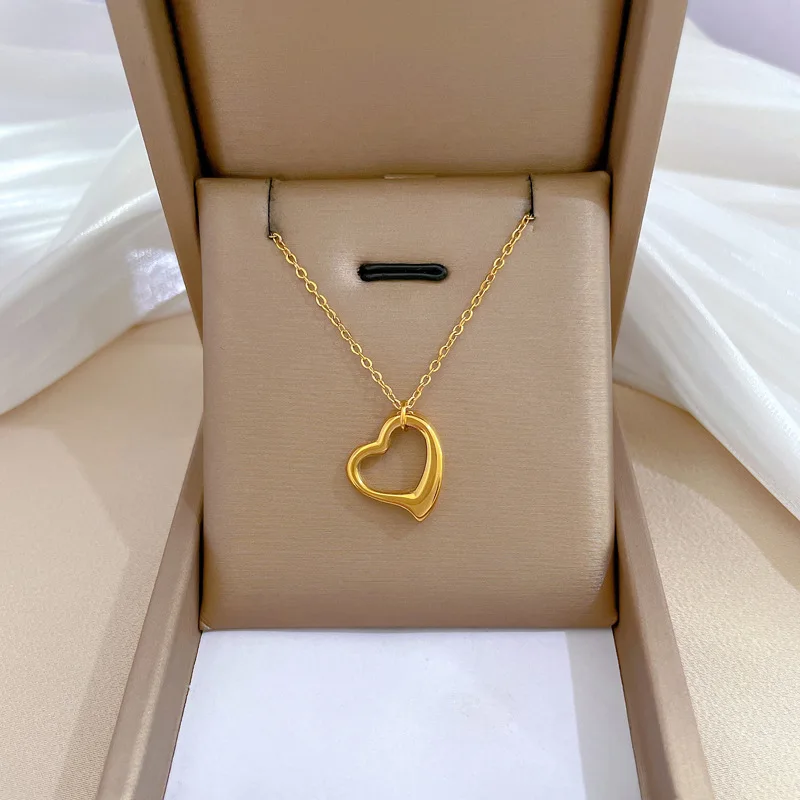 

18K Gold Plated Love Heart Pendant Necklace for Women Titanium Steel Gold Color Lover Couple Gifts Weeding Jewelry Accessories