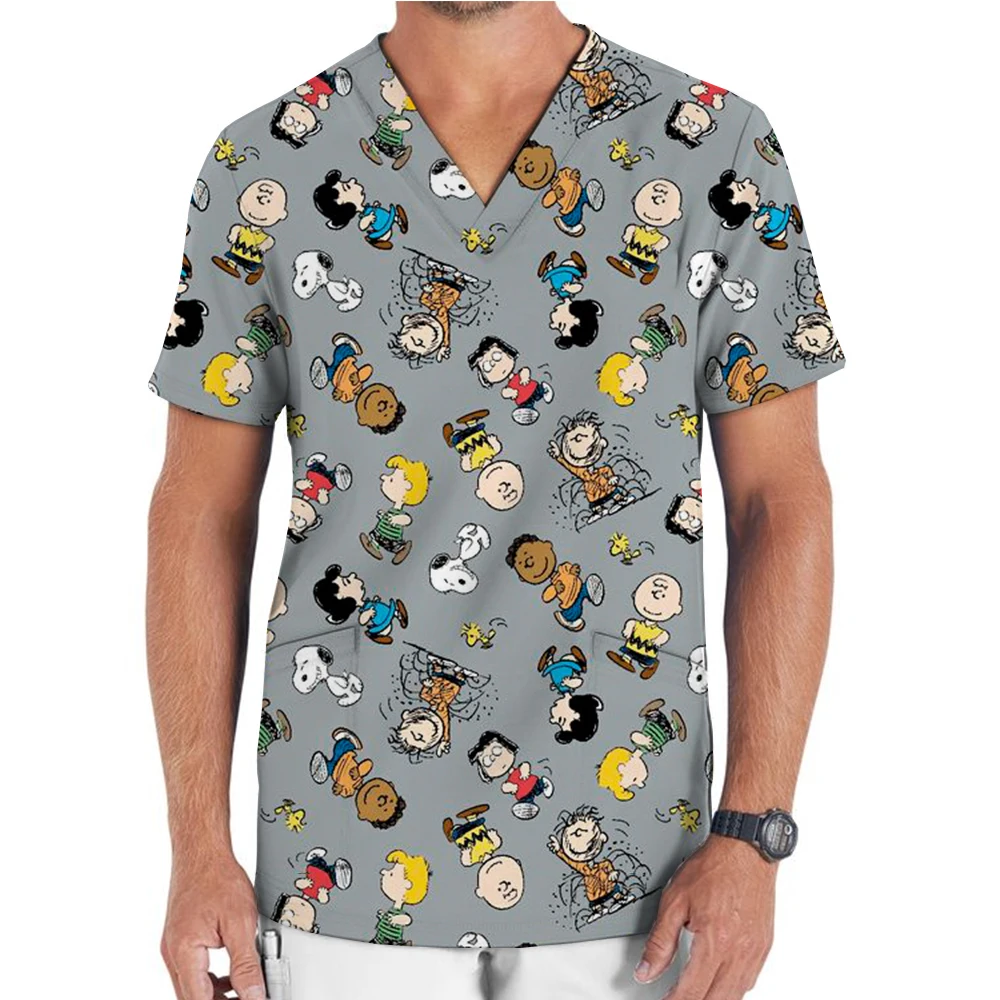 تي شيرت رجالي بأكمام قصيرة ، توب مصنفر سنوبي ، زي موحد برقبة حرف V ، زي موحد للممرضات ، ملابس عمل #1