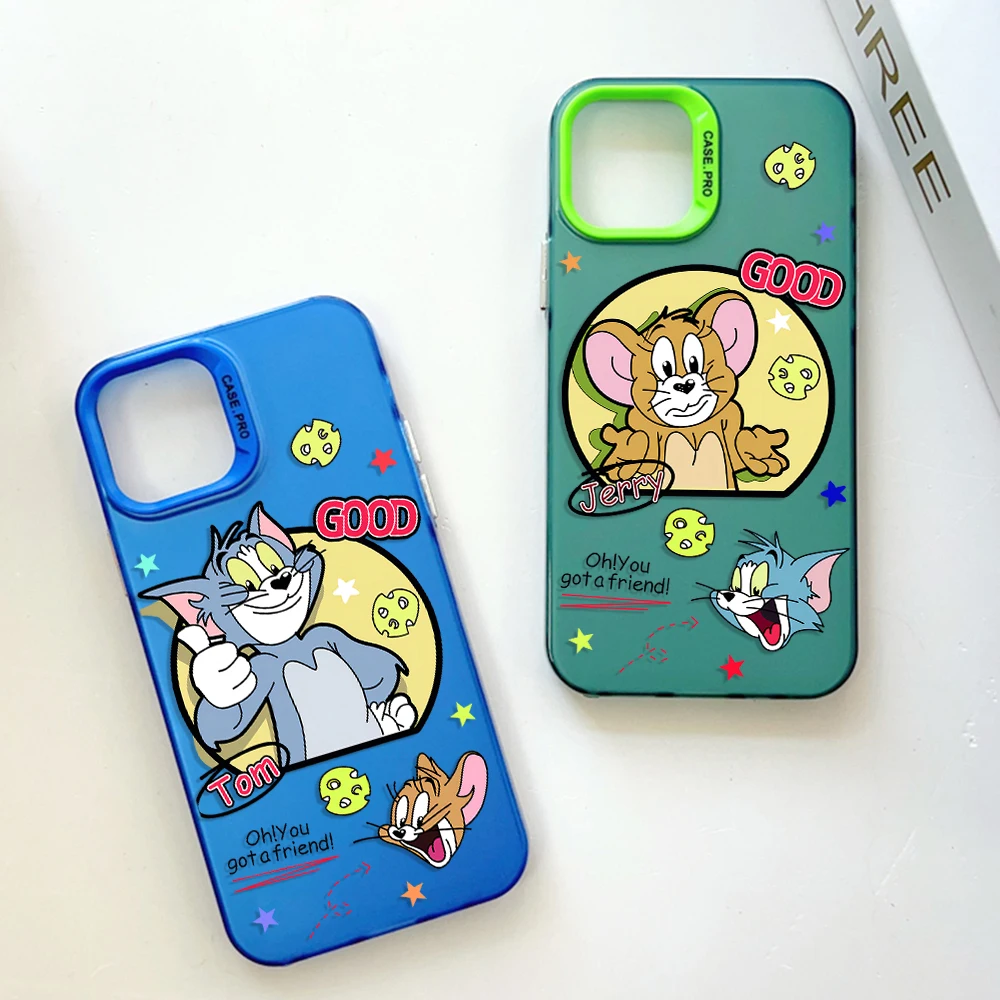 Divertente simpatico cartone animato Tom e Jerry custodia per telefono per IPhone 13 12 11 15 14 Pro Max Plus Cover rigida in TPU placcato argento