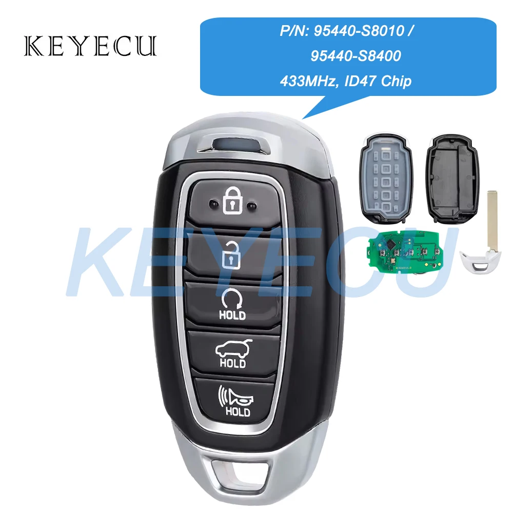 

Keyecu Smart Remote Car Key Fob 5 Buttons 434MHz ID47 Chip for Hyundai Palisade 2019 2020 2021 P/N: 95440-S8010 / 95440-S8400