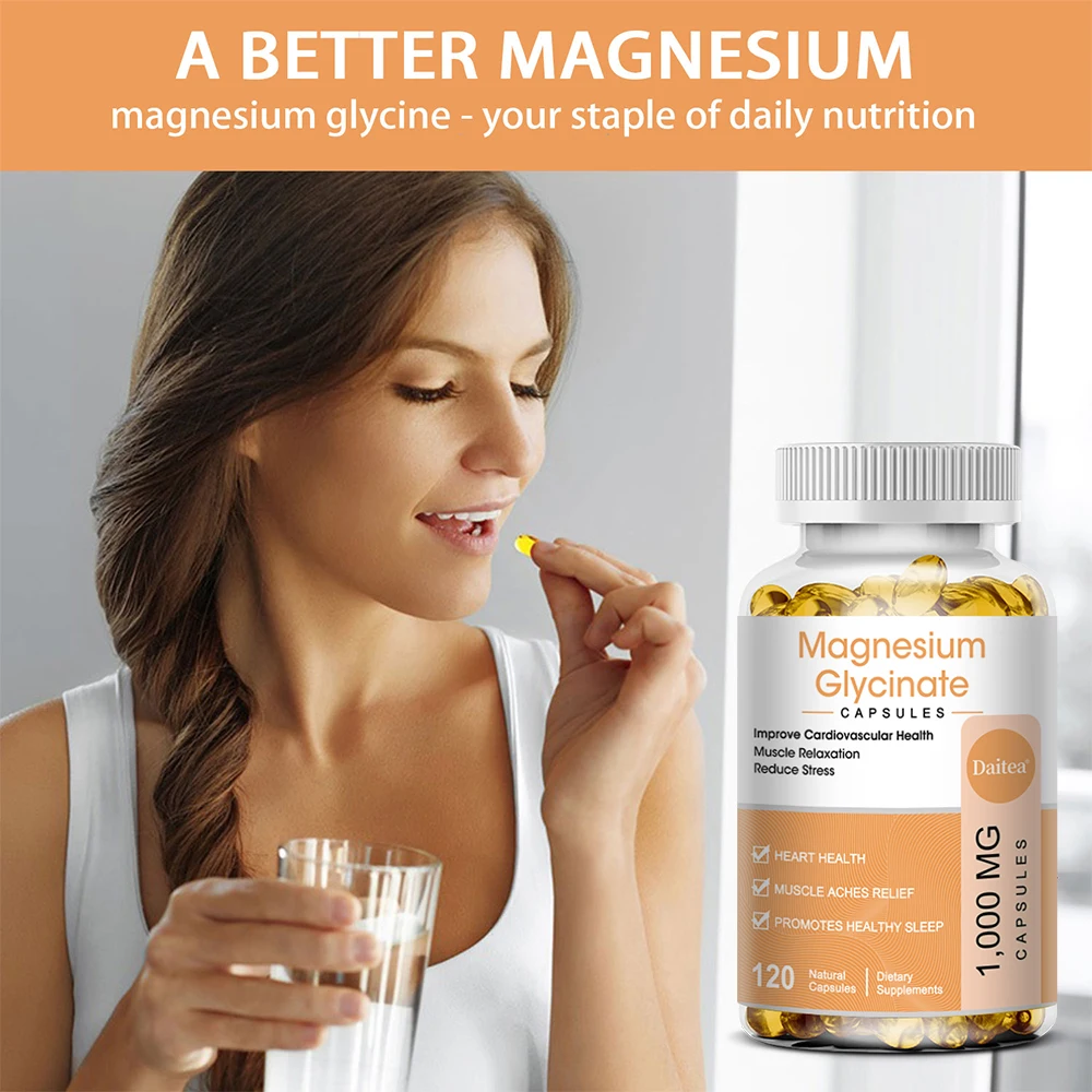 Magnesium Glycinate Capsules - Heart Health Supplement Helps Relax and Sleep, Promotes Bone and Cardiovascular Function